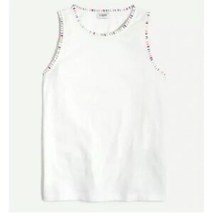 J.Crew Women's White Ruffle-trim Cotton Slub Tank Top Size S